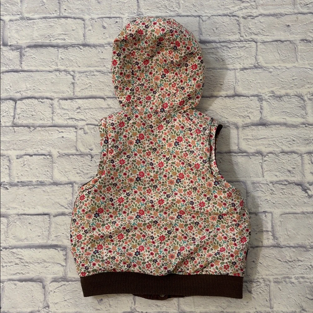 Oshkosh Reversible Convertible Puffer Jacket Vest Brown Pink Floral Girls Size 6